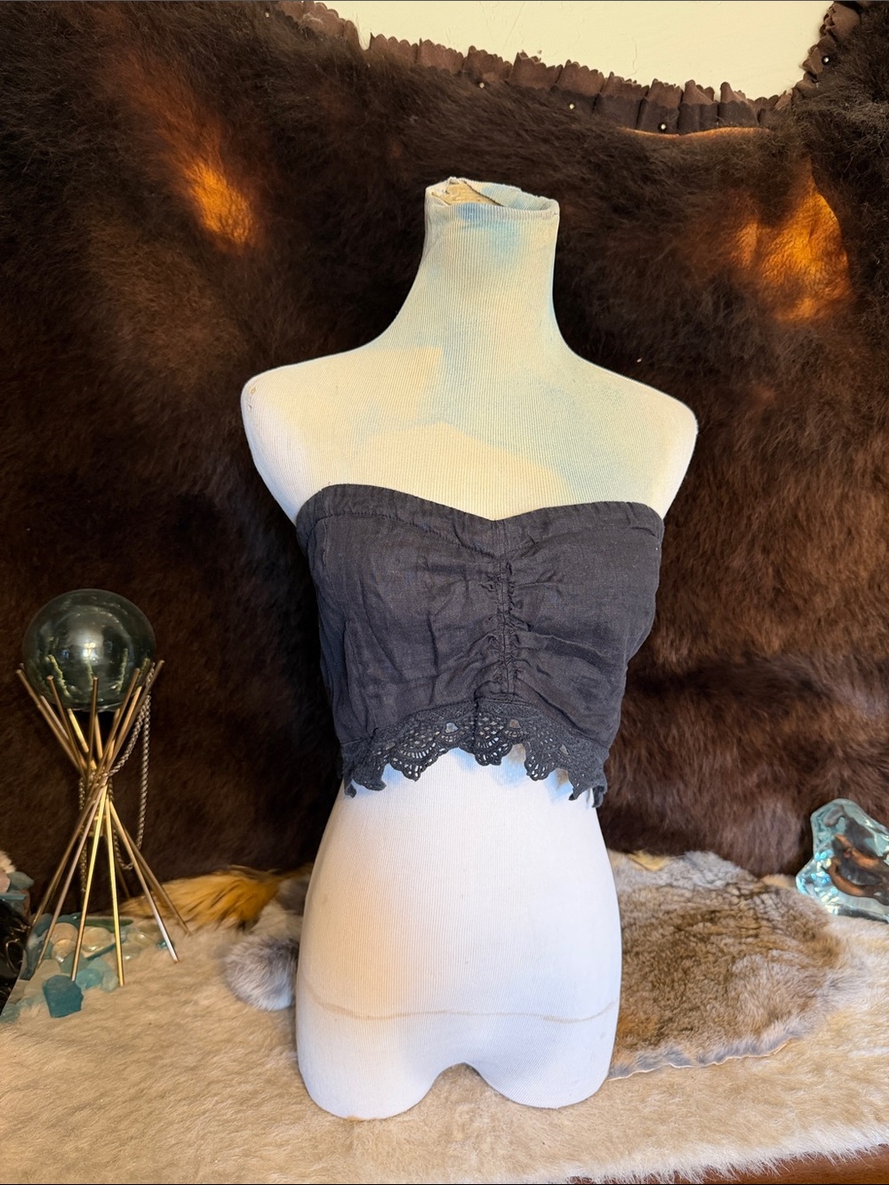 Strapless Black Lace-Trim Crop Top M (4550)